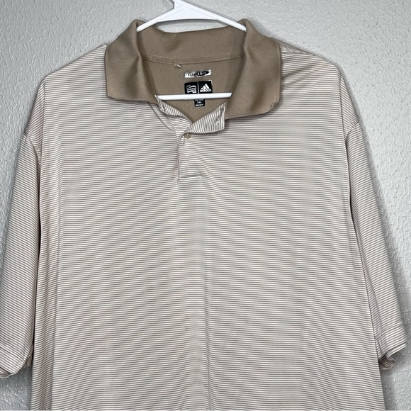Adidas Climacool Polo Shirt Crown Royal Mens XXL Beige White Stripe Short Sleeve - Picture 3 of 12